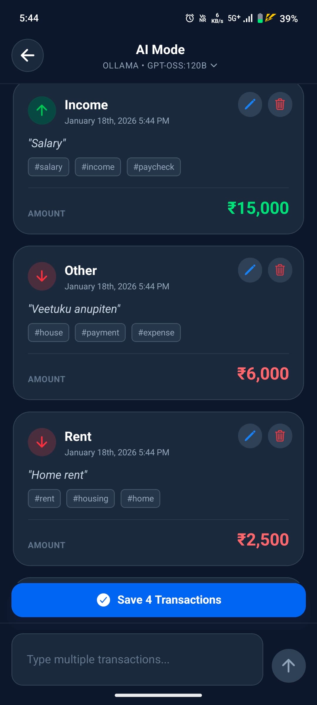AI Transaction Screen